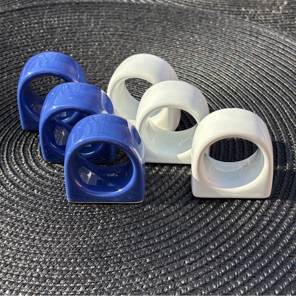 Napkin Rings Vintage Set of 6 Pier 1 Ceramic Napkin Rings - 3 Blue, 3 White